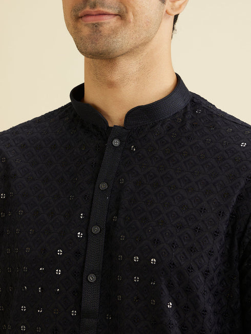 Manyavar Charcoal Black Chikankari Kurta Set with Sequin Work