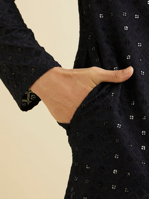 Manyavar Charcoal Black Chikankari Kurta Set with Sequin Work