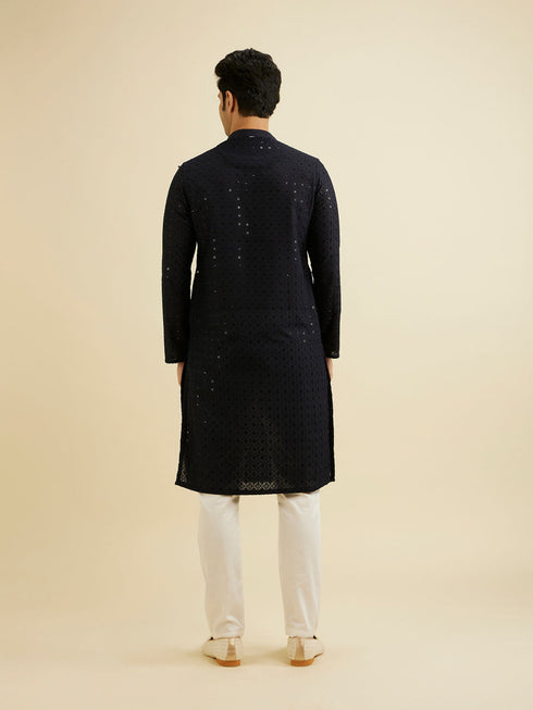 Manyavar Charcoal Black Chikankari Kurta Set with Sequin Work