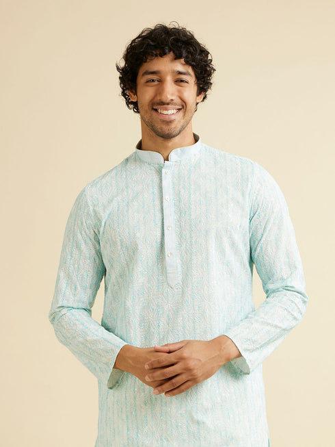 Manyavar Aqua Green Sequin Embellished Kurta Set