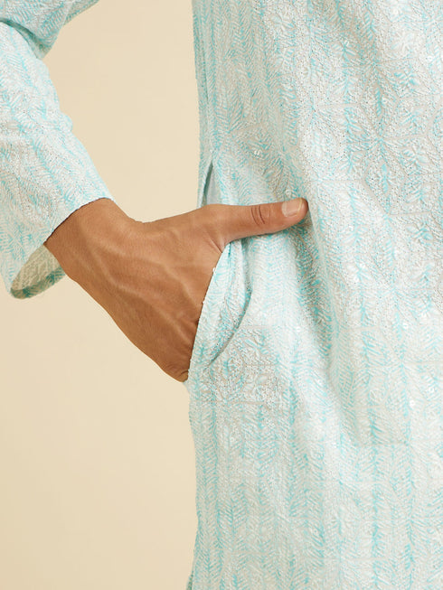 Manyavar Aqua Green Sequin Embellished Kurta Set