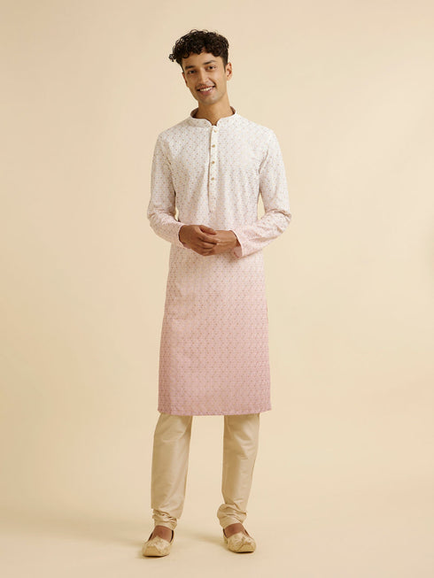 Manyavar Pink Ombre Dyed Chikankari Kurta Set