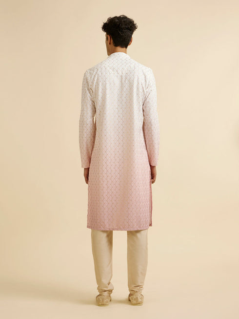 Manyavar Pink Ombre Dyed Chikankari Kurta Set