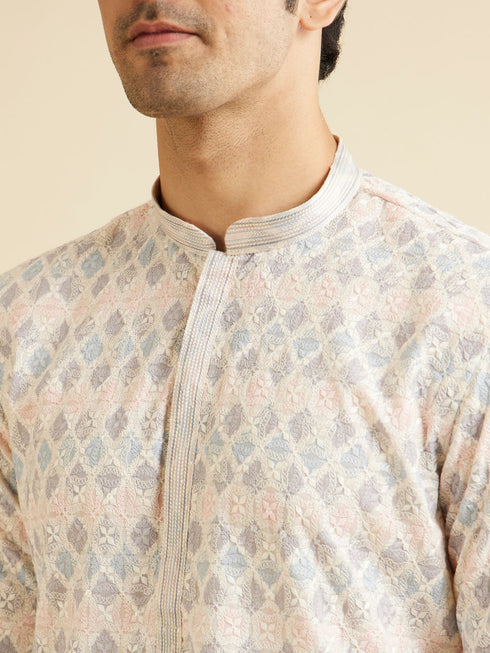 Manyavar Warm White Chikankari Inspired Sequinned Kurta Set