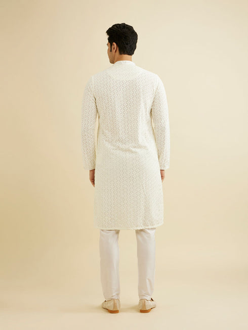 Manyavar Warm White Chikankari Embroidered Kurta Set with Sequin Work