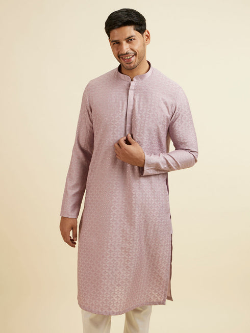 Manyavar Lilac Jaal Patterned Sequined Kurta Set