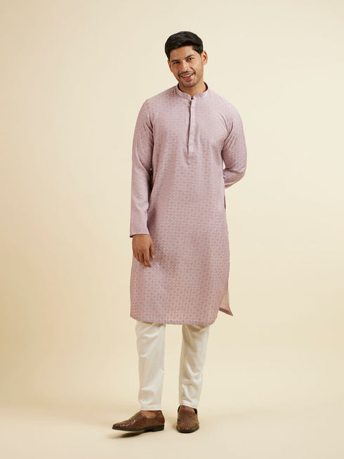Manyavar Lilac Jaal Patterned Sequined Kurta Set