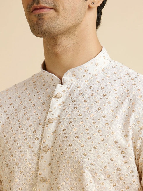 Manyavar Yellow Ombre Dyed Chikankari Kurta Set