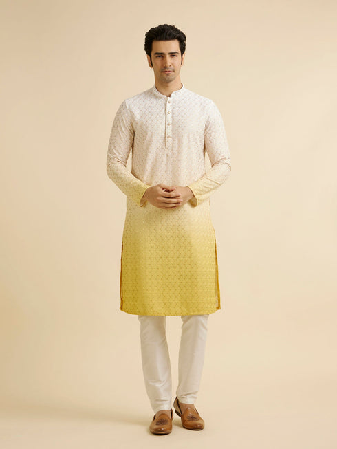 Manyavar Yellow Ombre Dyed Chikankari Kurta Set
