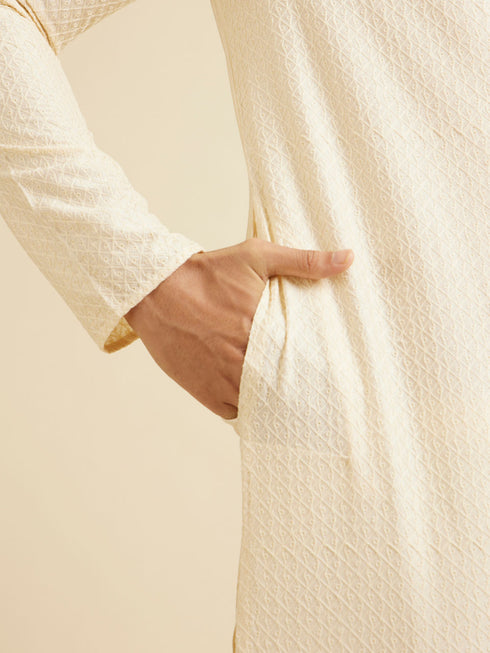 Manyavar Cream White Buta Jaal Patterned Kurta Set