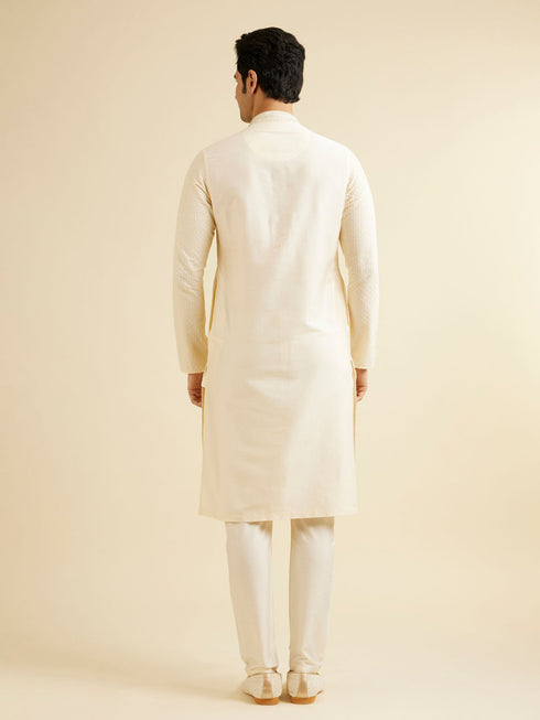Manyavar Cream White Buta Jaal Patterned Kurta Set