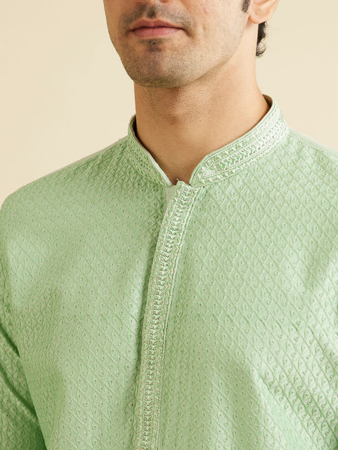 Manyavar Light Mid Green Buta Jaal Patterned Kurta Set