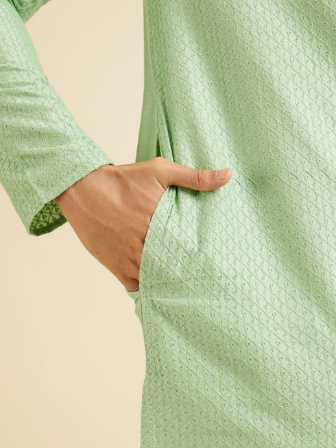 Manyavar Light Mid Green Buta Jaal Patterned Kurta Set