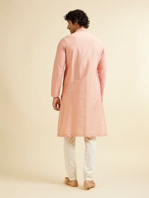 Manyavar Coral Peach Buta Jaal Patterned Kurta Set