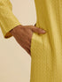 Manyavar Mustard Yellow Grid Jaal Patterned Kurta Set