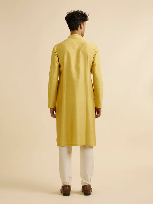 Manyavar Mustard Yellow Grid Jaal Patterned Kurta Set