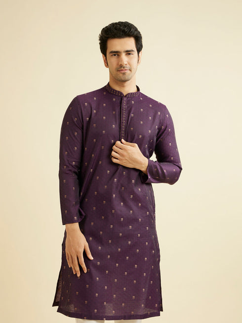 Manyavar Royal Purple Floral Buta Patterned Kurta Set