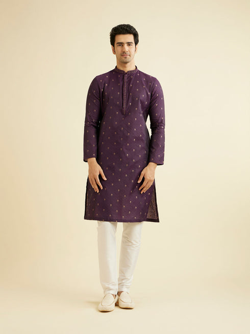 Manyavar Royal Purple Floral Buta Patterned Kurta Set