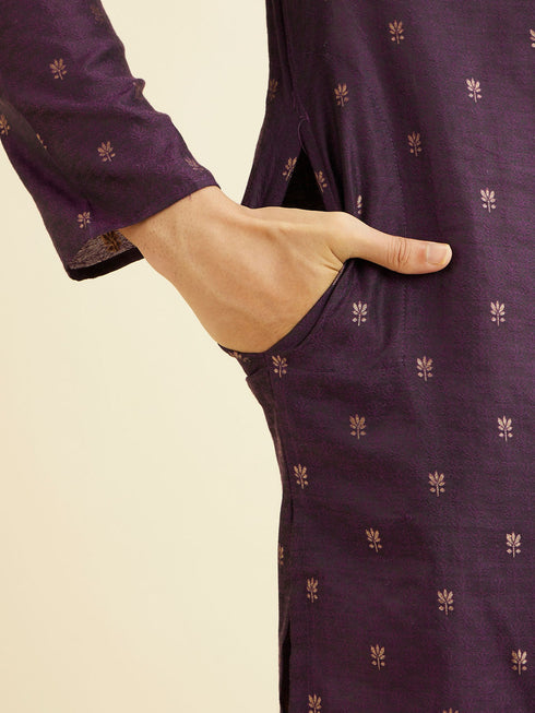 Manyavar Royal Purple Floral Buta Patterned Kurta Set