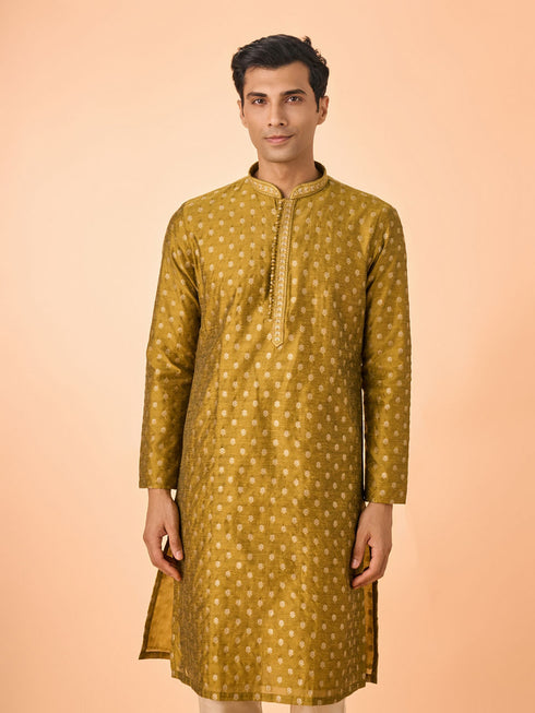 Manyavar Mehndi Green Lustrous Kurta Pajama