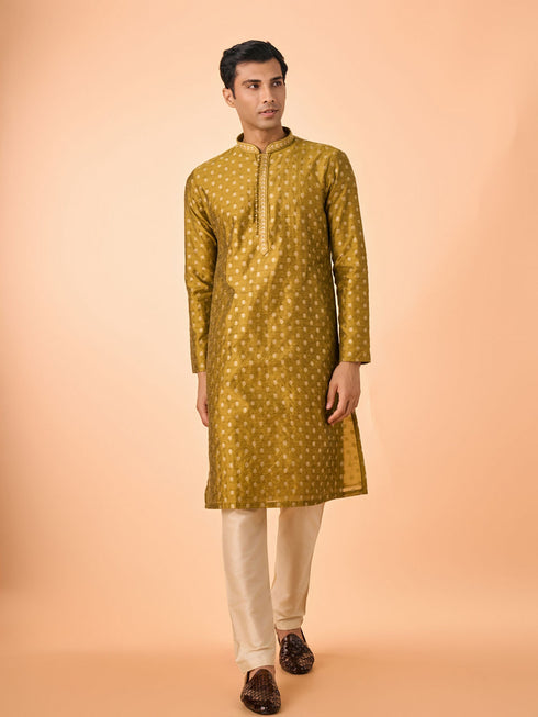 Manyavar Mehndi Green Lustrous Kurta Pajama