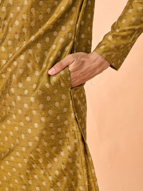 Manyavar Mehndi Green Lustrous Kurta Pajama