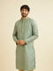 Manyavar Soft Green Linear Patterned Kurta Set with Sequin Work