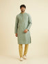 Manyavar Soft Green Linear Patterned Kurta Set with Sequin Work