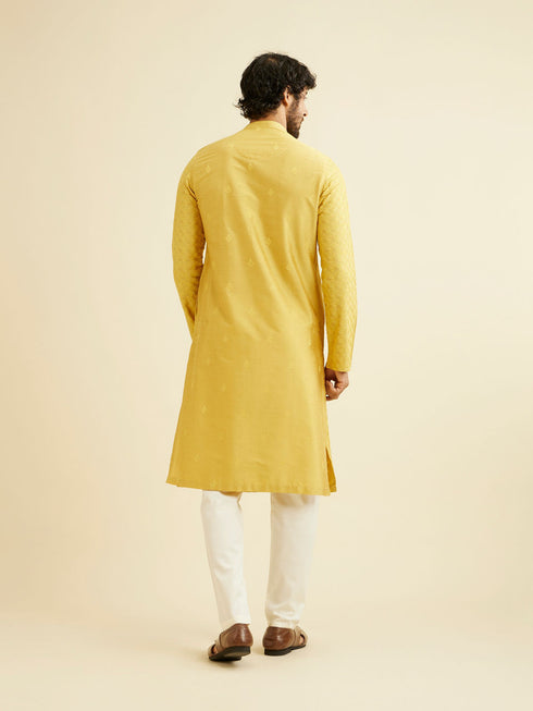 Manyavar Primrose Yellow Lattice Patterned Kurta Set