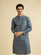 Manyavar Teal Blue Chikankari Print Kurta Set with Sequin Work