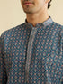 Manyavar Teal Blue Chikankari Print Kurta Set with Sequin Work