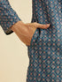 Manyavar Teal Blue Chikankari Print Kurta Set with Sequin Work