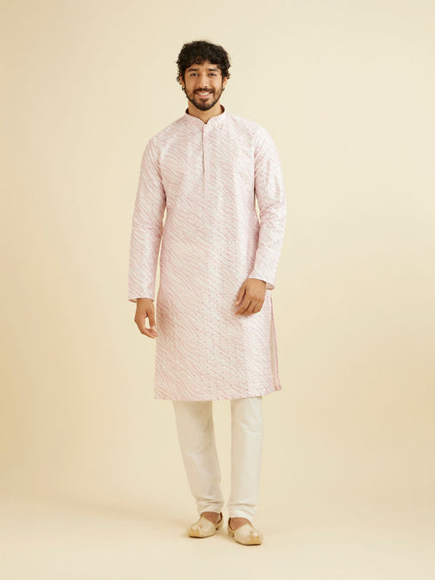 Manyavar Baby Pink Wave Print Kurta Set with Sequin Work