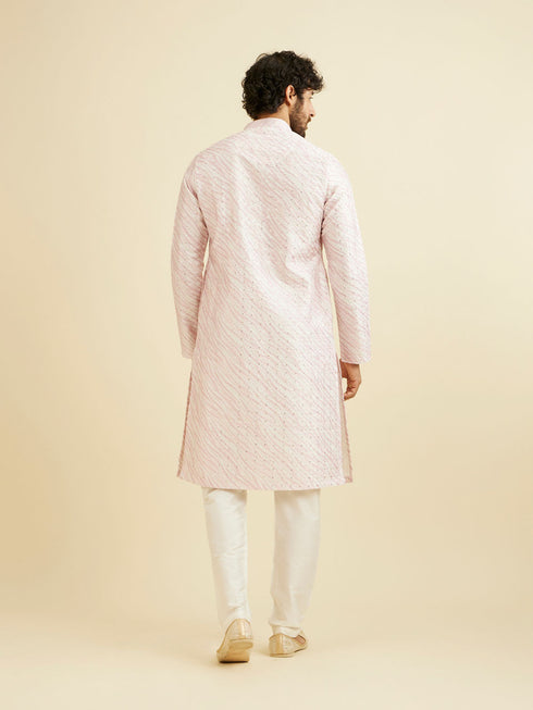 Manyavar Baby Pink Wave Print Kurta Set with Sequin Work