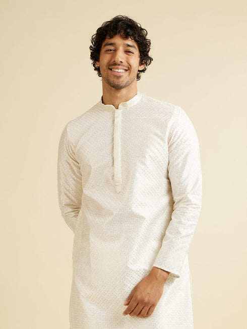 Manyavar Warm White Ditsy Patterned Kurta Set