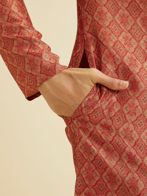 Manyavar Rust Red Trellis Patterned Kurta Set