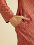 Manyavar Rust Red Trellis Patterned Kurta Set