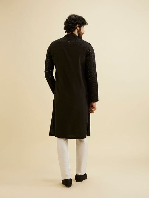 Manyavar Midnight Black Embroidered Kurta Set with Sequin Work