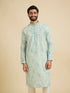Manyavar Aqua Green Chikankari Printed Kurta Set with Sequin Work