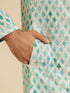 Manyavar Aqua Green Chikankari Printed Kurta Set with Sequin Work