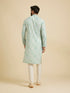 Manyavar Aqua Green Chikankari Printed Kurta Set with Sequin Work