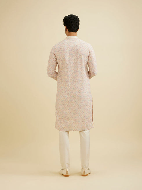 Manyavar Baby Pink Chikankari Print Kurta Set with Sequin Work