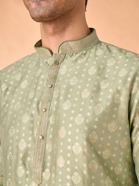 Manyavar Regal Brocade Green Kurta Pajama