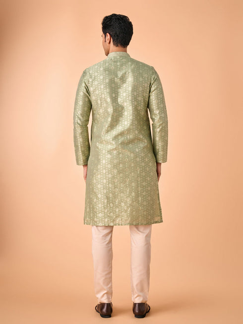 Manyavar Regal Brocade Green Kurta Pajama