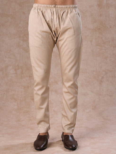 Manyavar Timeless Beige Brocade Kurta Pajama