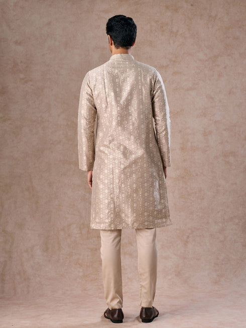 Manyavar Timeless Beige Brocade Kurta Pajama