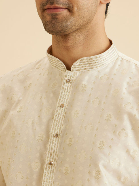 Manyavar Cream Elegance Kurta Pajama