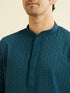 Manyavar Teal Blue Chikankari Embroidered Kurta Set