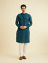 Manyavar Teal Blue Chikankari Embroidered Kurta Set