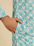 Manyavar Aqua Green Chikankari Print Kurta Set